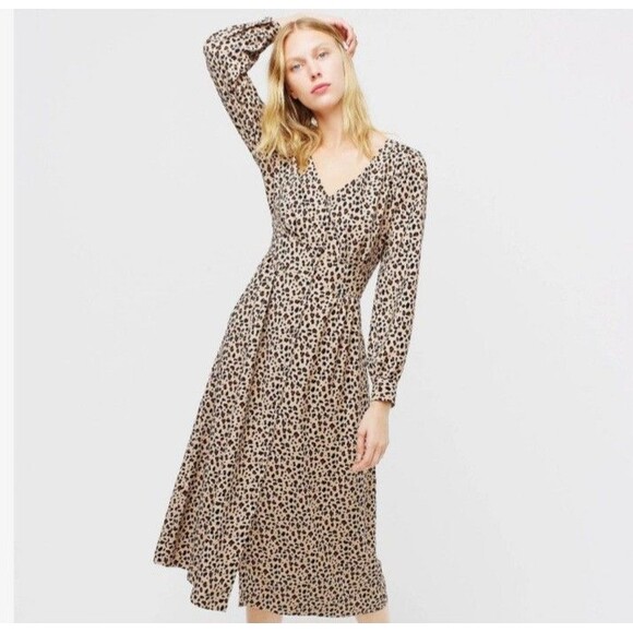 j crew Leopard Small Print V-neck Front Button Up Midi dress 2P - Picture 1 of 7